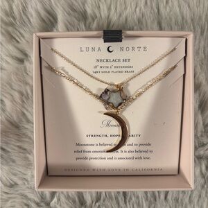 NIB Luna Norte Gold & Moonstone Necklace Set